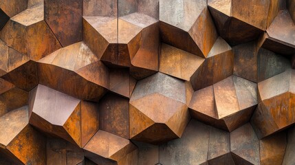 Canvas Print - Abstract geometric wall with a textured, rust-colored surface.