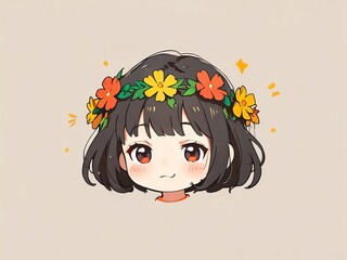 Sticker - Adorable Anime Girl with Flower Crown