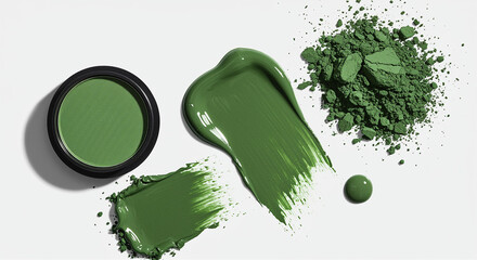 Poster - Green paint swatch and powder. Green eyeshadow and paint. Green paint smear