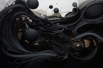 Poster - Abstract black organic shape flowing and transforming, generating a surreal and mesmerizing visual