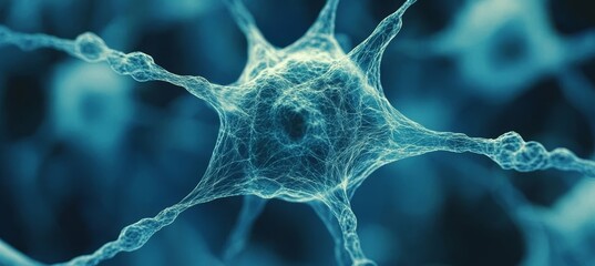 Poster - Blue Network Abstract. Connections, Nodes, Lines Representing the Complexity of the Human Brain