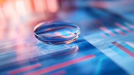 Poster - Glass Sphere Resting on Abstract Blue and Pink Financial Charts