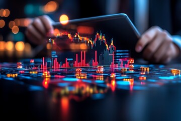 Poster - Financial Analyst Reviewing Stock Market Data on Tablet