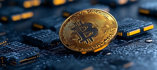 Poster - Gold Bitcoin Cryptocurrency on a Circuit Board
