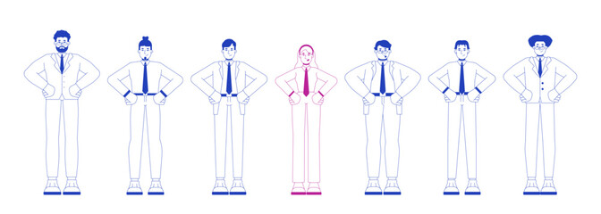 Aufkleber - empowered woman leading business team 2d illustration concept. workplace diversity. standing out fem