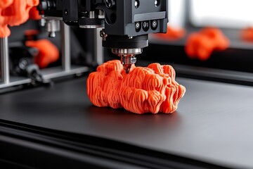 Poster - 3D Printer Creating an Orange Abstract Sculpture