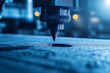 Poster - Precision CNC Machine Cutting a Hole in Metal