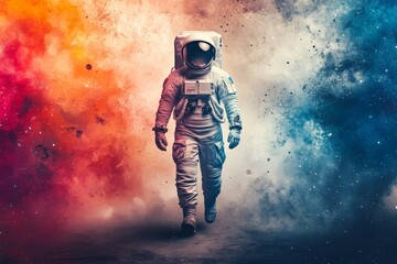 Aufkleber - astronaut explores vibrant cosmic landscape in deep space during a futuristic journey of discovery a