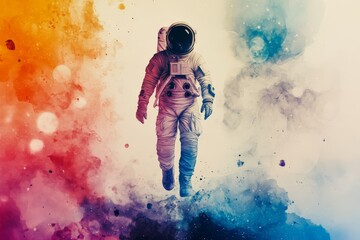 Poster - Astronaut floating through vibrant cosmic colors in a celestial environment