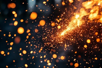 Aufkleber - Bright sparks fly as flames dance in the night during a fiery celebration near a bonfire