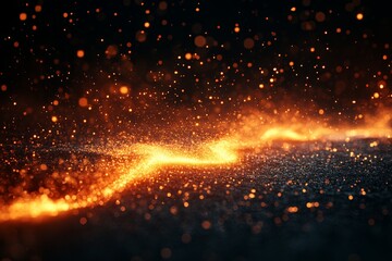 Aufkleber - Glowing orange particles create a shimmering effect on a dark surface during an artistic display at night
