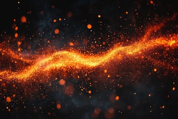 Poster - Dynamic orange spark wave against a dark background creating a mesmerizing visual effect of flowing energy and light