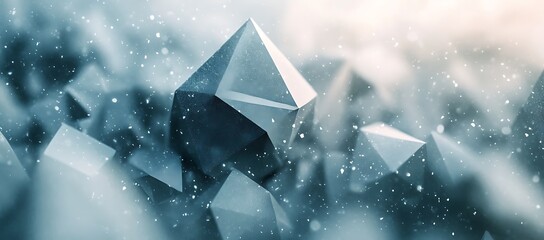 Poster - Crystalline Abstract: A Field of Geometric, Icy Blue Crystals