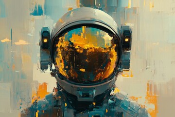 Aufkleber - Astronaut in vibrant abstract background showcases exploration and cosmic adventure in a futuristic style