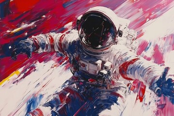 Aufkleber - dynamic portrayal of an astronaut floating in space with vibrant colors and bold strokes showcasing 