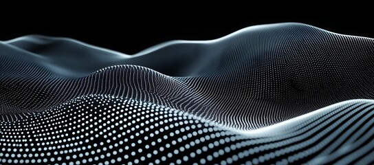 Fototapete - Abstract Digital Waveform: Glowing Dots Forming Undulating Terrain