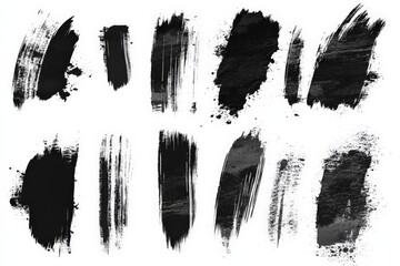 Aufkleber - Various artistic black brush strokes displayed on a white background showcasing texture and creativity