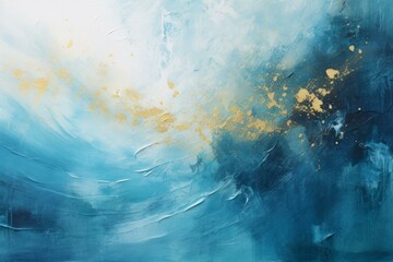 Fototapete - Abstract blue and gold painting evokes a sense of dynamic movement and textured depth