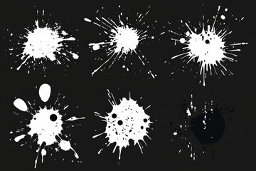 Poster - White paint splatters create dynamic patterns on a black background for artistic expression and design elements