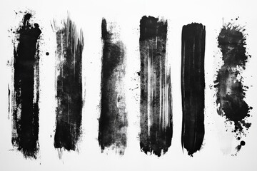 Aufkleber - Black and white abstract art showcasing brushstroke textures on a white canvas surface