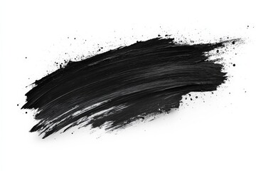 Aufkleber - Abstract black paint stroke with splatters on a white background showcasing artistic expression and creativity