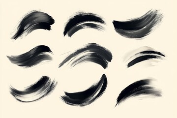 Aufkleber - Dynamic brush strokes showcasing various styles and textures in black and white hues on a light background