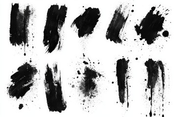 Aufkleber - Black paint strokes and splashes create a textured backdrop for art projects and graphic designs