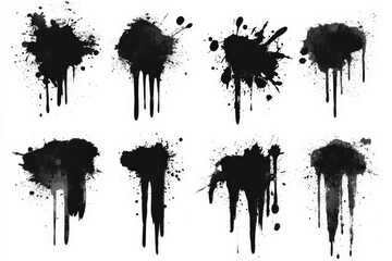 Poster - Variety of splattered black ink stains against a white background showcasing different shapes and sizes