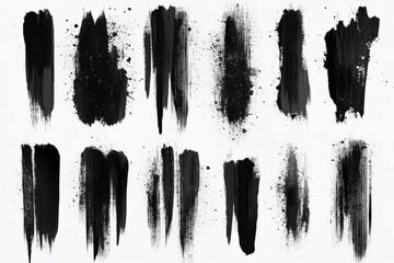 Aufkleber - Unique black paint brush strokes creating abstract patterns on a white background for design inspiration and creative projects