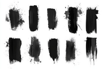 Aufkleber - Collection of abstract black paint strokes showcasing various textures and styles for creative projects and design elements