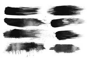 Poster - Black brush strokes creating dynamic textures on a white background for artistic design