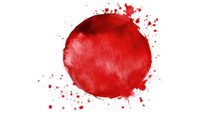 Poster - Bright red watercolor circle with splatter on transparent background