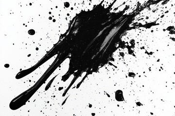 Aufkleber - Black paint splatter creates dynamic texture against a white background for artistic expression and creativity