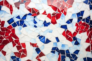 Poster - Colorful mosaic tiles in red, white, and blue forming a vibrant and abstract pattern, ideal for backgrounds and design projects