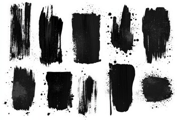 Poster - Artistic collection of black paint strokes and splatters for design elements and creative projects