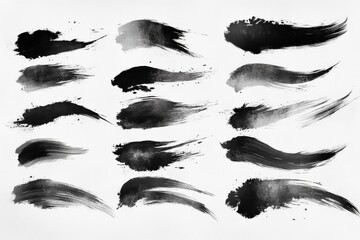 Poster - Various black brushstroke designs on a white background for artistic use and inspiration