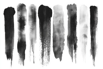 Aufkleber - Dark and light brushstroke patterns on a white background showcasing various artistic techniques and styles