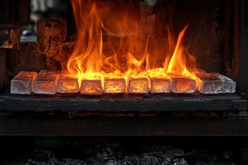 Aufkleber - Hot coals glowing brightly in a furnace during a metalworking process at an industrial workshop