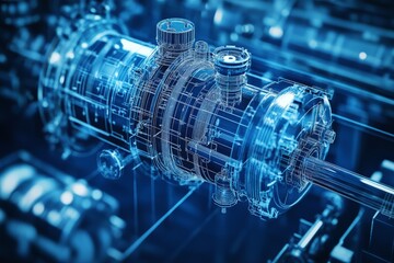 Aufkleber - Complex blueprints of an industrial machine highlight advanced engineering and design techniques in a modern workshop