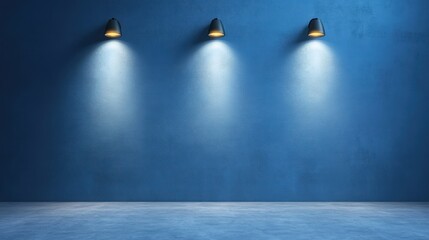 Wall Mural - Blue wall spotlights illuminate empty gallery space