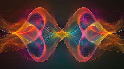 Wall Mural - Abstract flowing lines forming colorful symmetrical waves on a dark gradient background