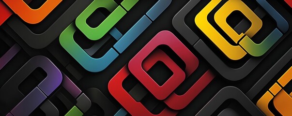 Wall Mural - Abstract geometric pattern with colorful interlocking shapes on a sleek black background