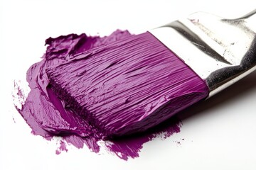Poster - Creative process in art with a brush coated in vibrant purple paint on a clean surface
