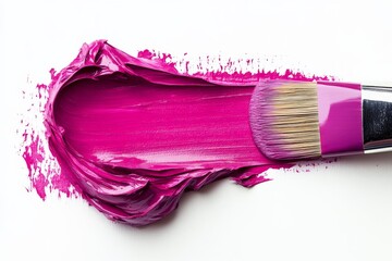 Aufkleber - Vibrant magenta paint swirled with a brush on a white canvas background showcasing artistic creativity
