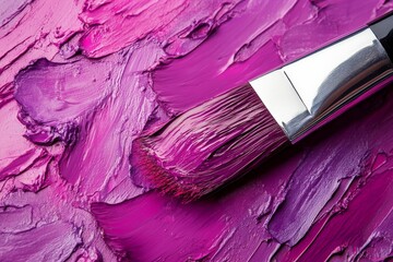 Aufkleber - Colorful brush applying paint on textured canvas in artistic studio during late afternoon