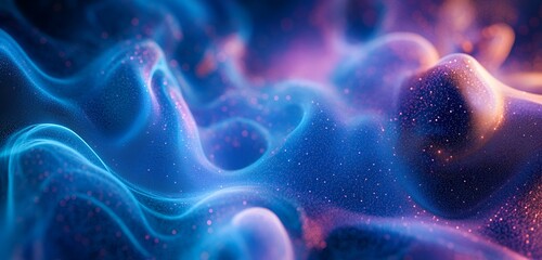 Wall Mural - Abstract glowing particle clouds in vibrant blues and purples swirling in an ethereal pattern