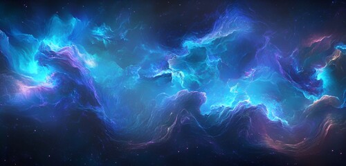Wall Mural - Abstract glowing particle clouds in vibrant blues and purples swirling in an ethereal pattern