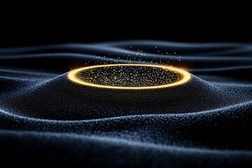 Poster - Glowing Circular Ring on a Dark, Particle-Filled Landscape