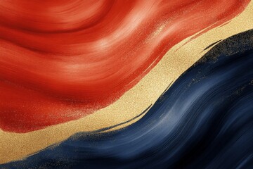 Fototapete - Colorful abstract painting with flowing patterns in red, blue, and gold tones representing vibrant artistic expression