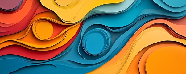 Wall Mural - Abstract layered paper cutout style with vibrant color contrasts and flowing organic shapes